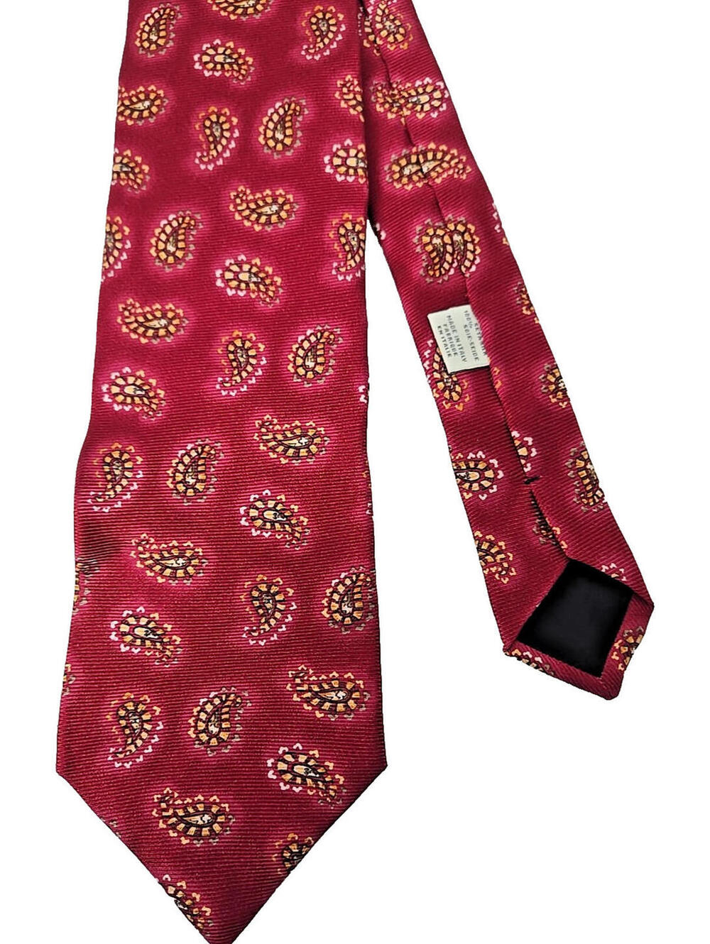 Joseph Abboud Red Gold Paisley Print Silk Neck Tie Made in Italy Colorful